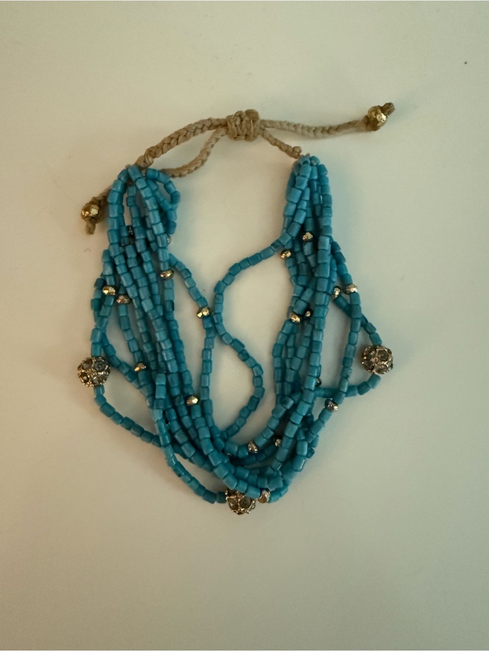 Stella & Dot Blue Beaded Multi-Strand Bracelet with Gold Accents